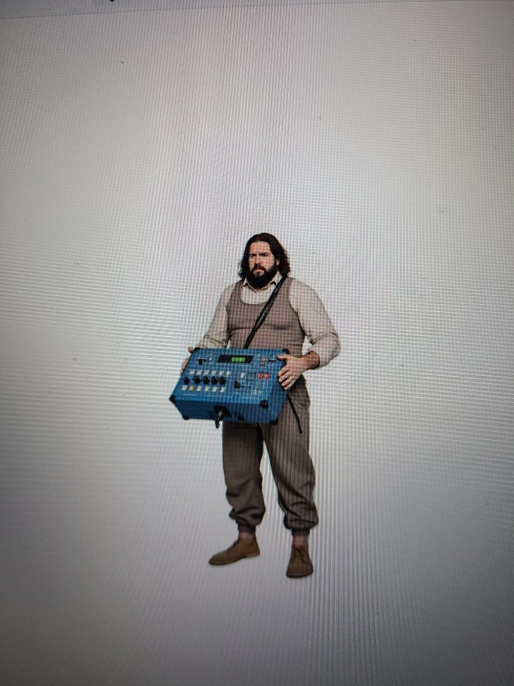 Ai image of myself holding a cartoon synthesizer 