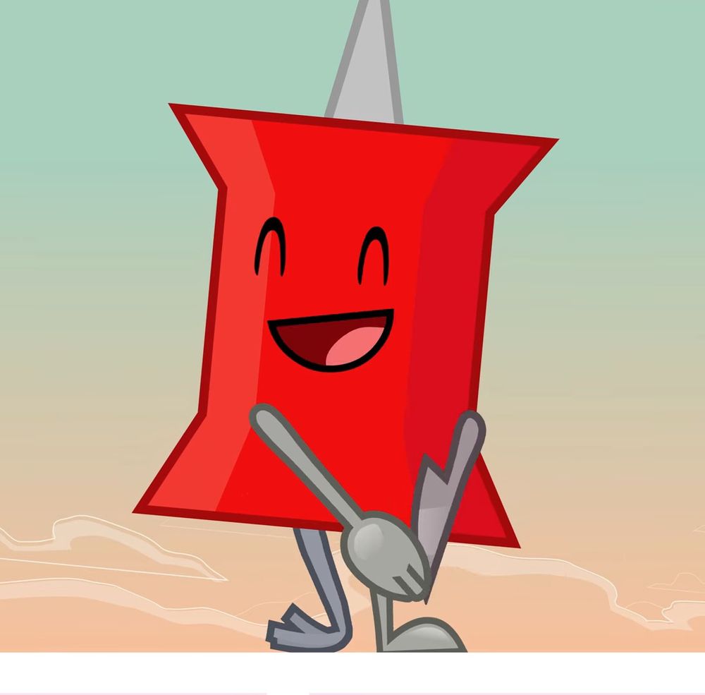 screenshot of pin from bfdia 23. she has cutlery as her limbs and is happy