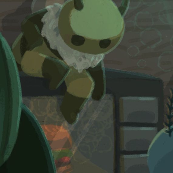 vi sitting on top of a microwave with leif watching the mite burger inside being heated