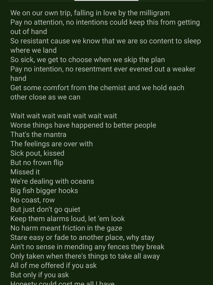 A screenshot of the Google Music given lyrics.