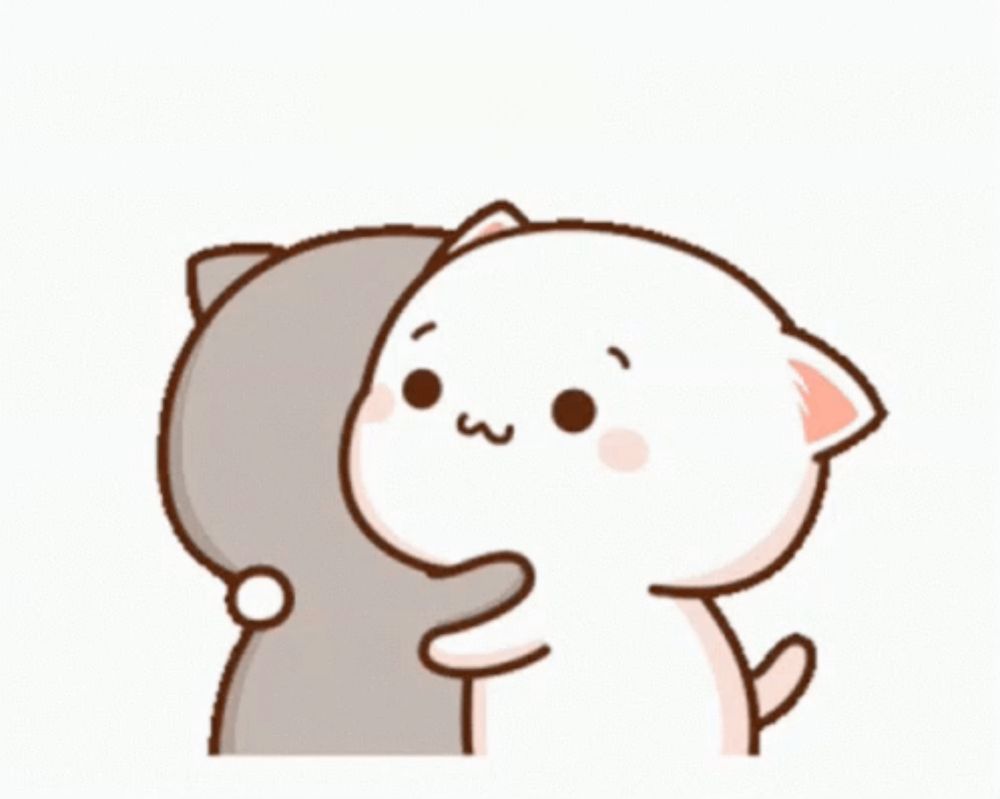 a couple of cartoon cats hugging each other and one of them has a w on its face