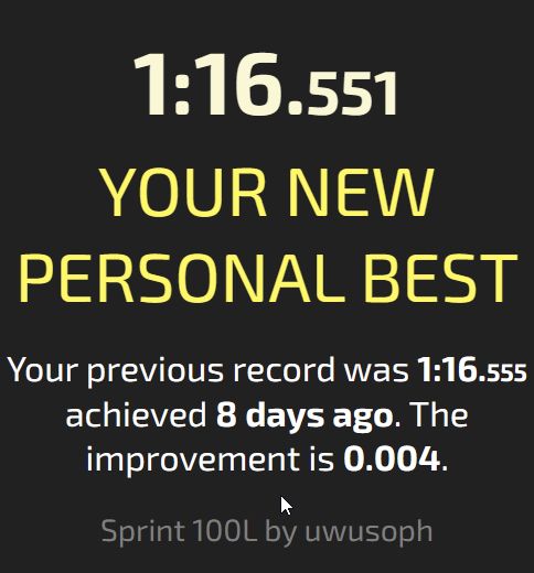 tetris 100 line sprint new personal best of 76.551 seconds. last record 8 days ago, .004 second improvement