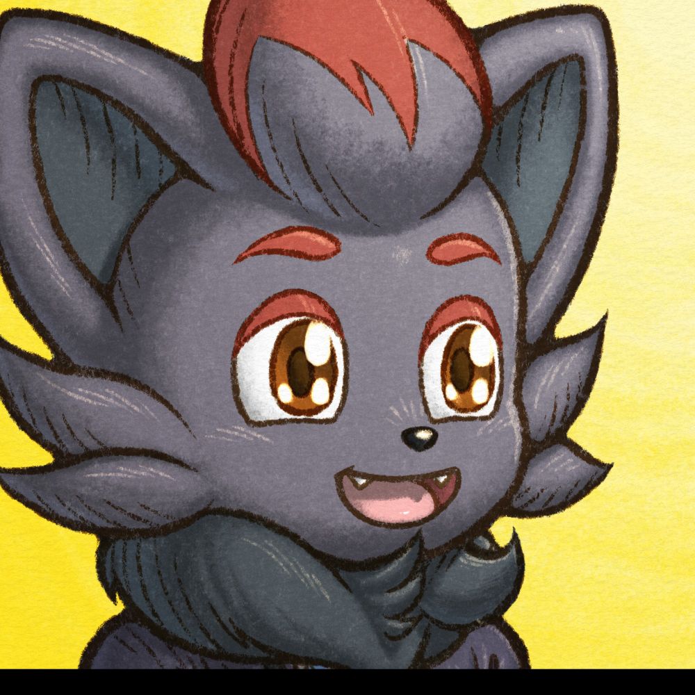 Pokémon Mystery Dungeon like portrait of a Zorua OC, having an amazed expression