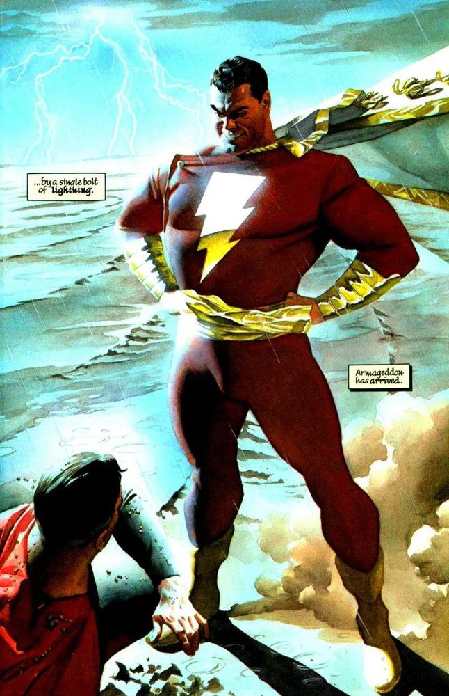 Shazam (Captain Marvel) confronts Superman 