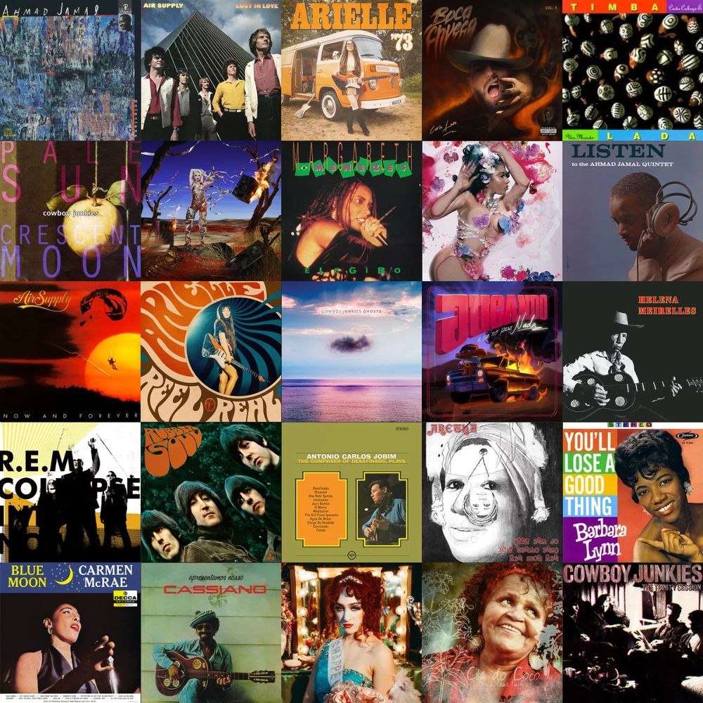 Colagem com os 25 álbuns que mais escutei nos últimos 7 dias.