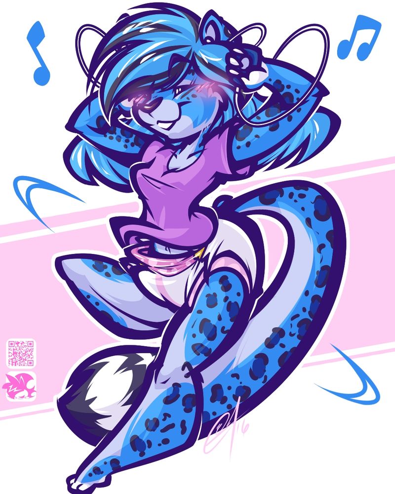 Diapered furry snowleopard, dancing and having a good time.