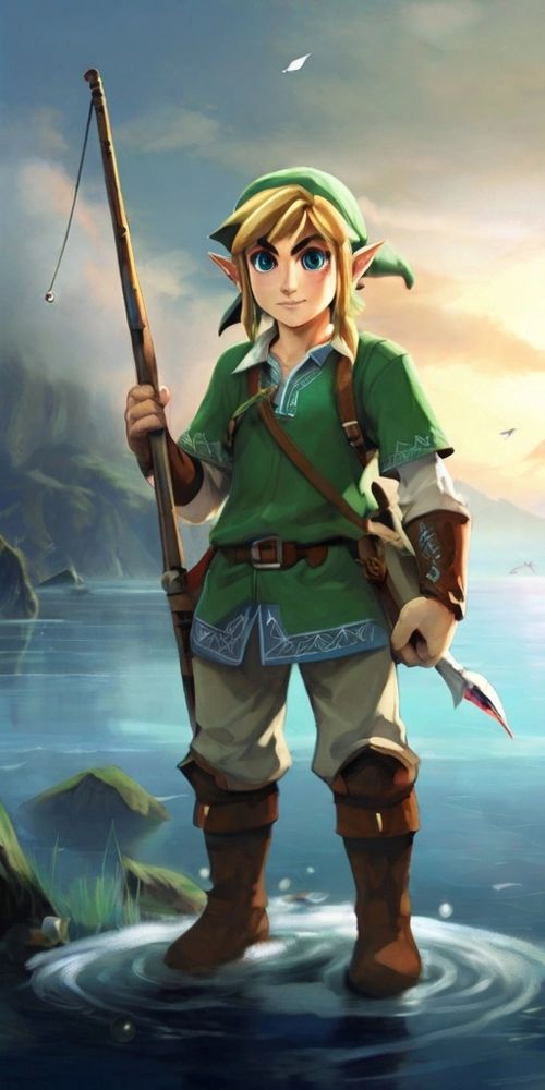 Link from Nintendo Zelda fishing, created with Leonardo.ai