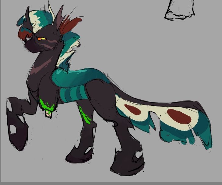 A Royal Changeling that isn't very much of a good guy. Their name is Crude Kerosene. A Genderfluid guy living out with a Radition filled Cork