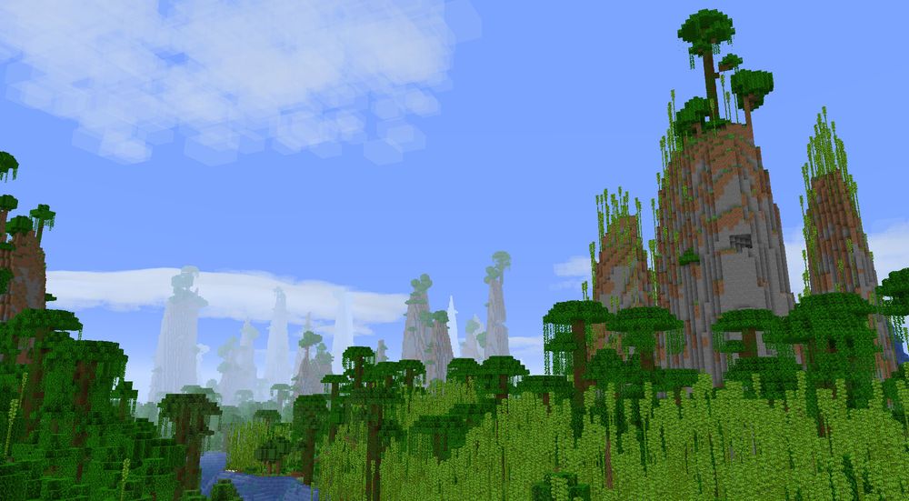 A bamboo jungle with large pillars extending from the ground