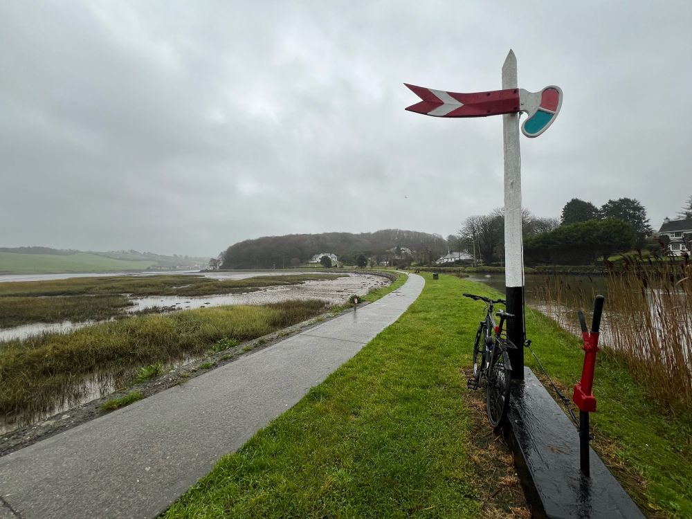 Old railway signal and view out from Timoleague along the Courtmac path