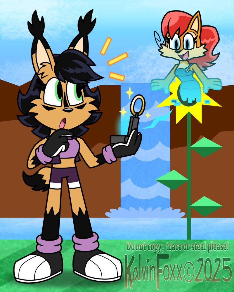 Nicole and Sally Acorn with their roles swapped, the background being Green Hill Zone. 