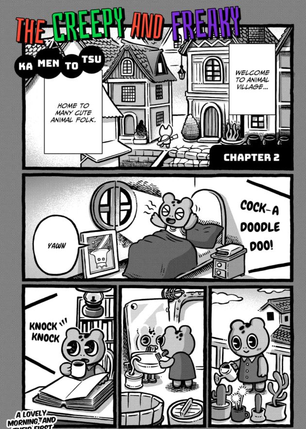 a comic panel of the frog character waking up and doing their routine of the morning