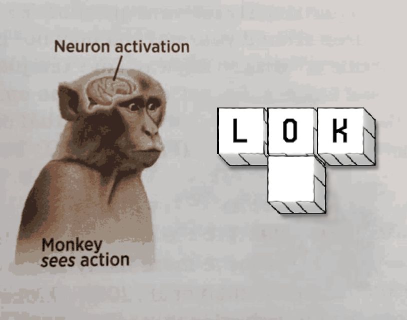"Neuron activation" monkey meme but with an image of the first LOK level