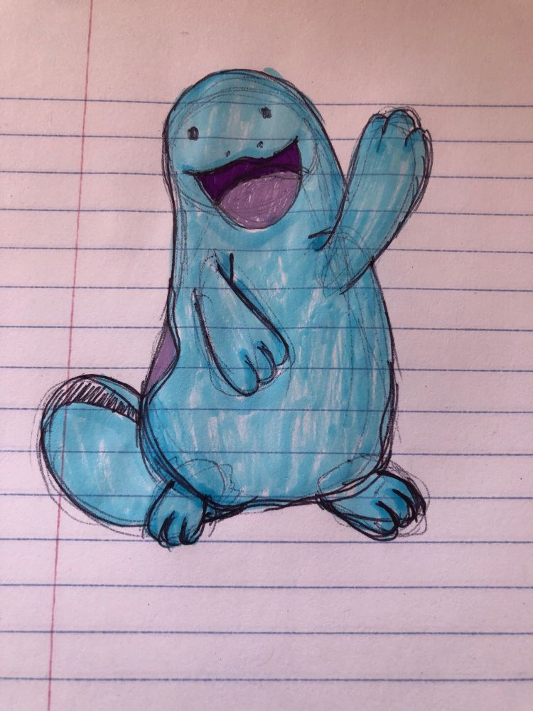 A pen and marker sketch of quagsire.  