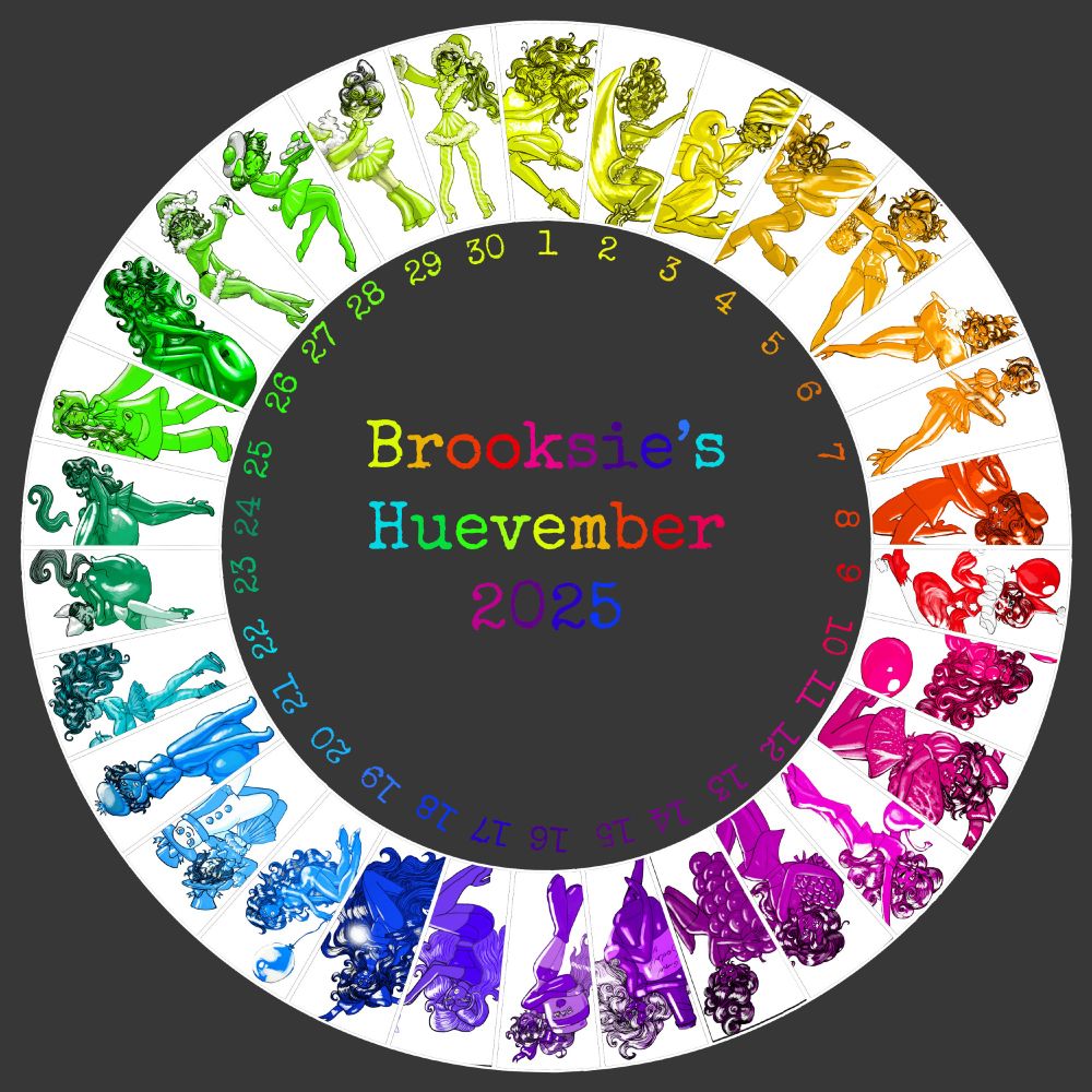 A color wheel with monochromatic girls each corresponding to a specific color, forming a rainbow.