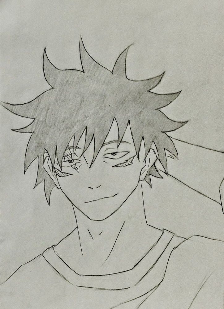 Megumi Fushiguro de Jujutsu Kaisen. Desenho no papel a lápis, arte tradicional. Drawing in paper with pencil, traditional art.