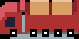 Pixel art truck with an angled side view. It's red and has cargo in the back. I like this better than yesterdays.