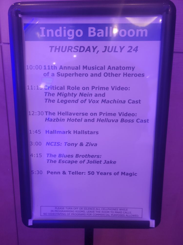 Description of the panels being shown in the Indigo Ballroom of the Hilton Bayfront during SDCC. 