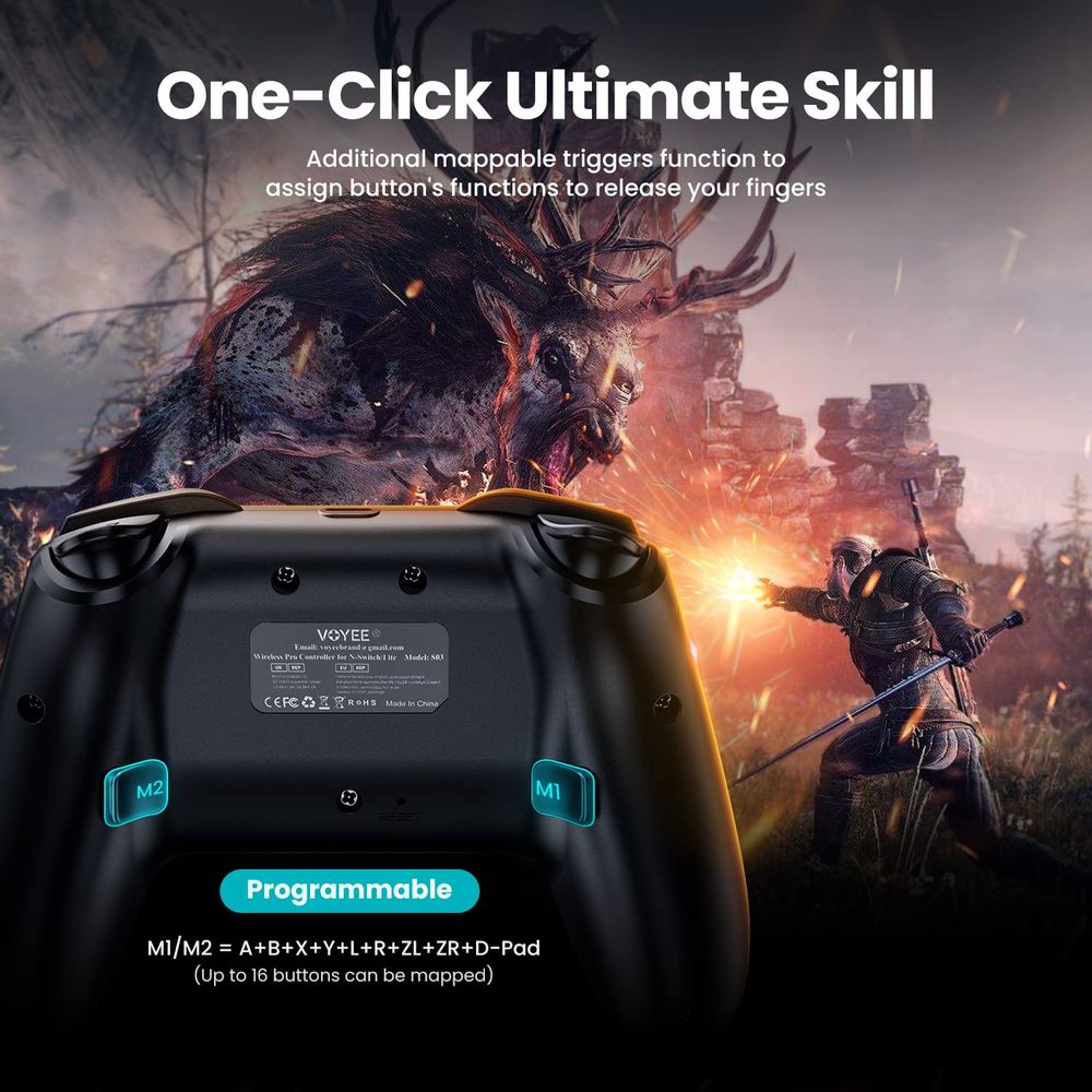 Featuring 2 Mappable Buttons, 4-Level Rumble, plus Gyro Aim, level up your gameplay with the VOYEE Switch controller!