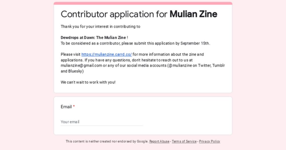 Contributor application for Mulian Zine