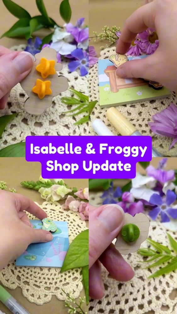 Isabelle and froggy wood pins, and magnet & memo pad sets are in my shop now! #animalcrossing #acnh