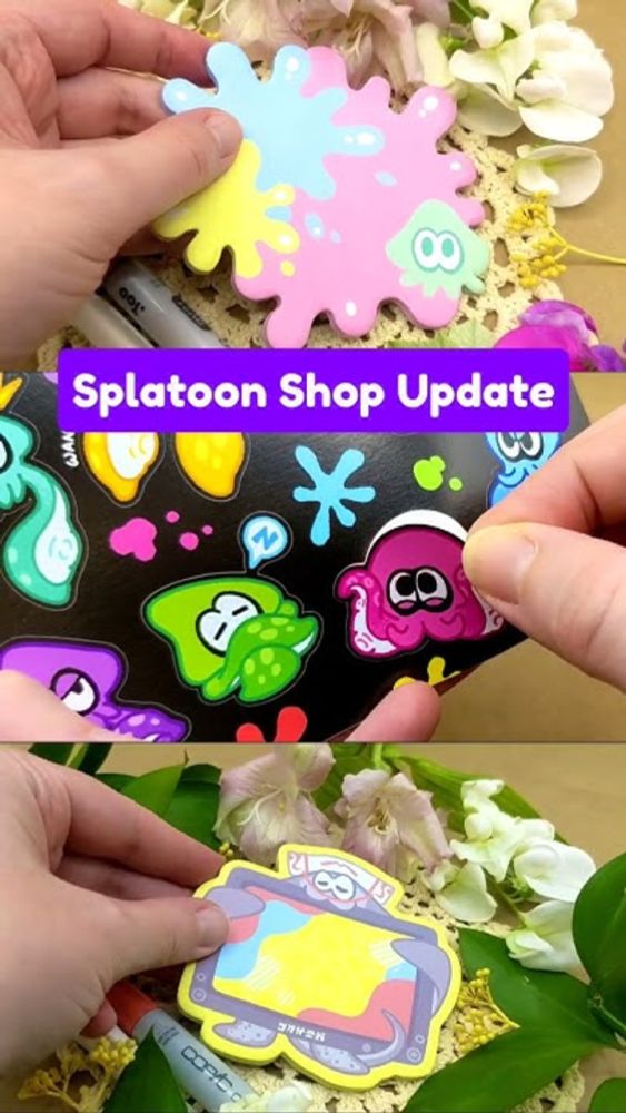 Splatoon ink splat and Big Man sticky notes and squiddy sticker sheets are in my shop now! #splatoon