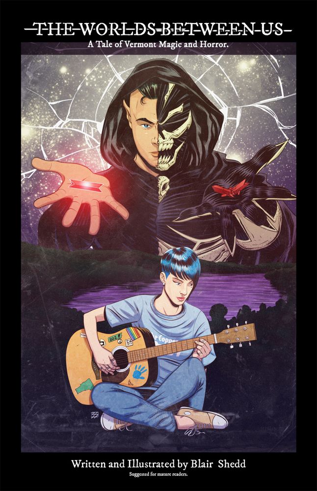 The cover to Vol 1 of The Worlds Between Us. Digitally inked and colored. Featuring Incinidfel Cozono'No Nullus and Sara MacLeod.