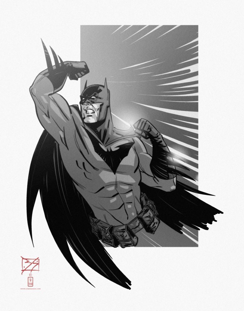 Batman punching. Digital drawing.