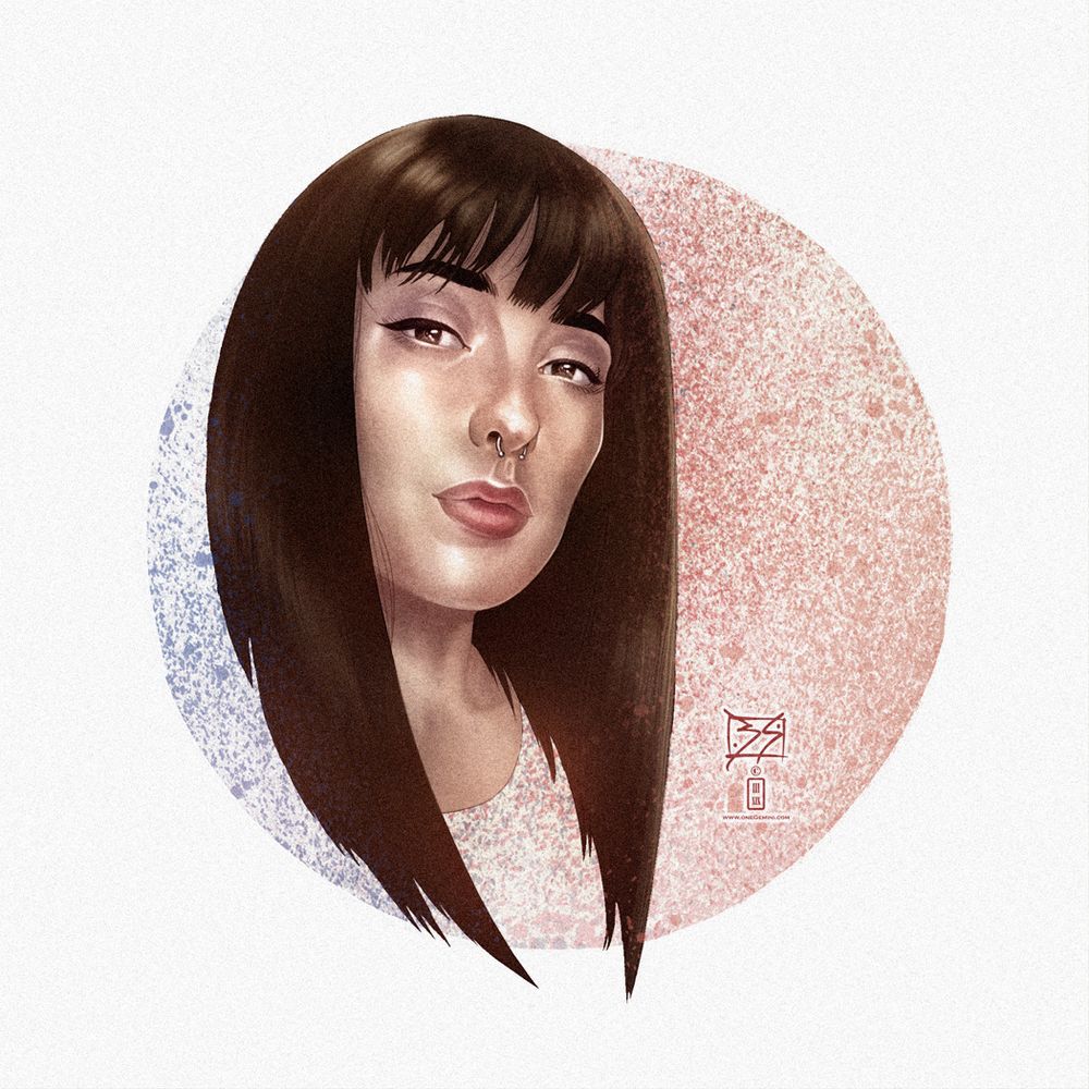 Digital painting of a woman in bust.