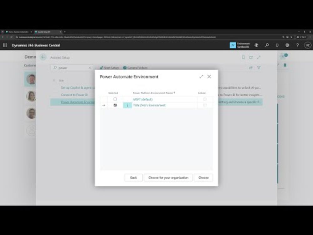 Business Central short:Select a Dataverse environment used for actions based on Power Automate flows