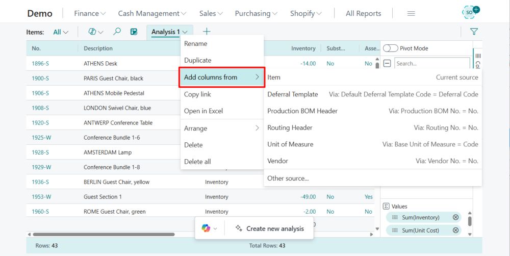 Dynamics 365 Business Central: How to prevent users from adding fields/columns from related tables in analysis mode (Disable/Enable Add Related Fields)