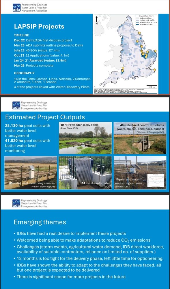 Slides about IDBs and the Lowland Agricultural Peat Small Infrastructure Pilot grant scheme funded by the Department for Environment Food & Rural Affairs (Defra) 