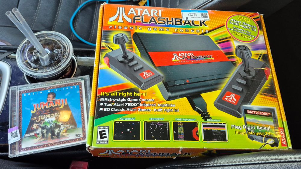 An Atari Flashback and a DVD copy of Jumanji.