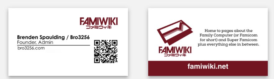 business card for FamiWiki founder Brenden / Bro3256