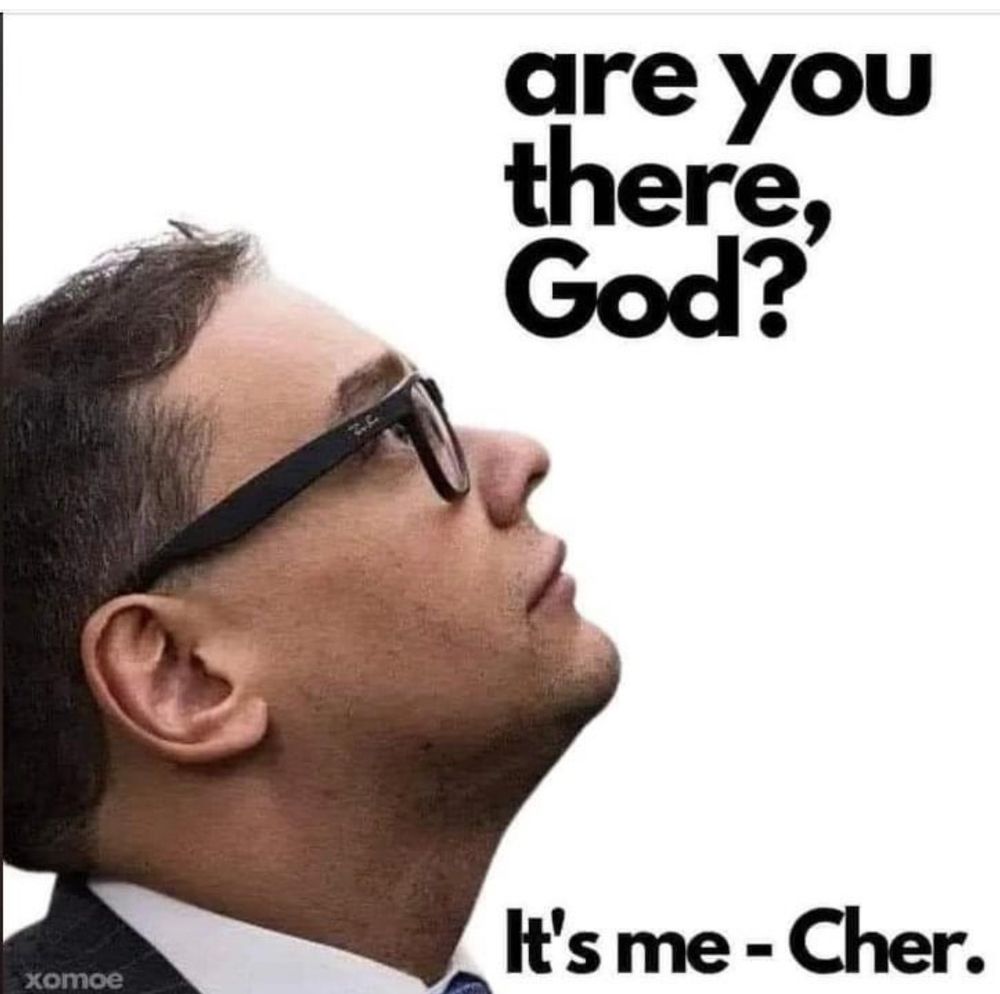 George Santos in profile, looking up. The headline reads, “Are you there God? It’s me—Cher."