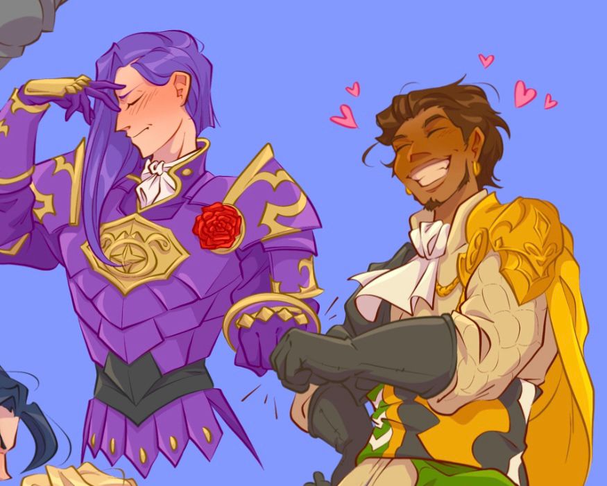 Closeup of mortified Lorenz fistbumping happy Claude