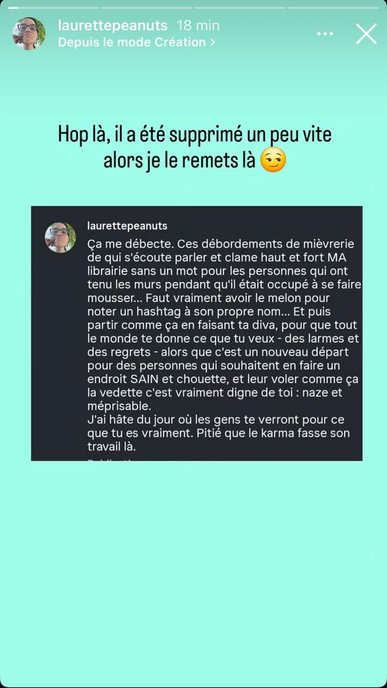 Screen d’un commentaire à propos de l’ancien propriétaire d’une librairie parisienne, Le renard doré.