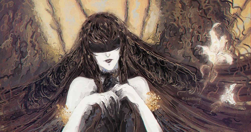 A woman with crow wings.