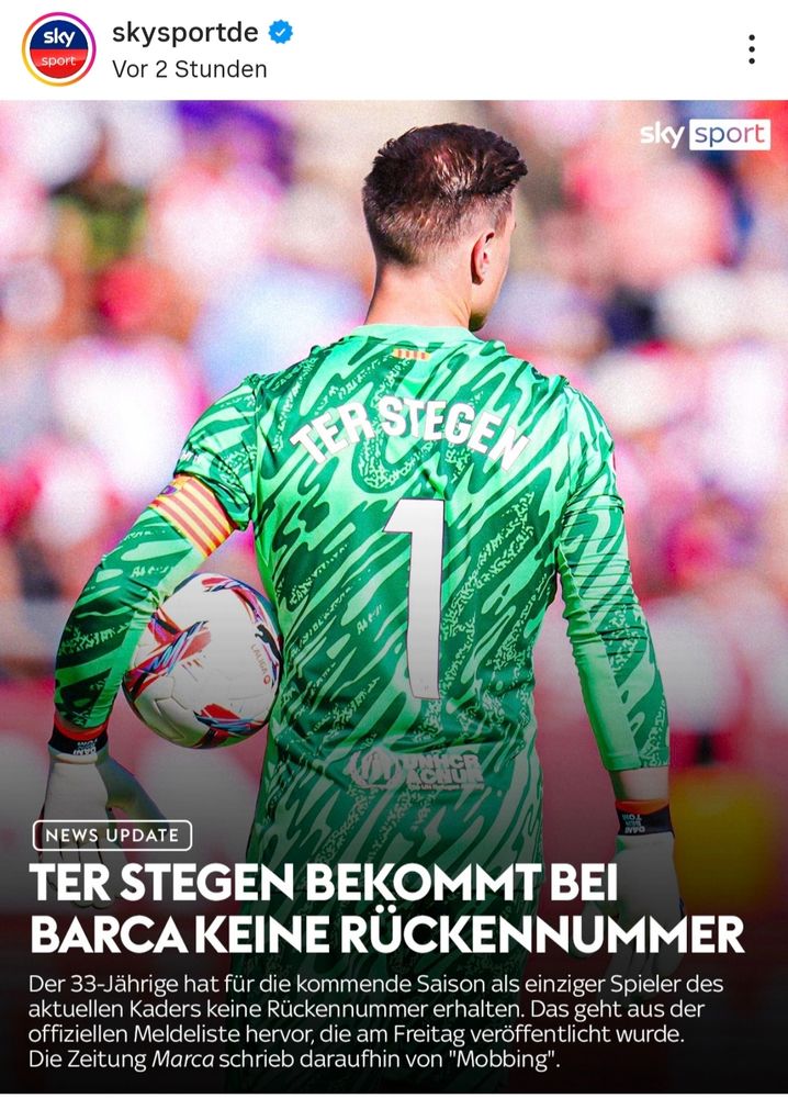 Bild zeigt den Torwart Ter Stegen, welcher aktuell in Barcelona weggemobbt wird.