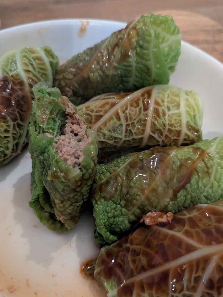 A plate of pork stuffed cabbage rolls