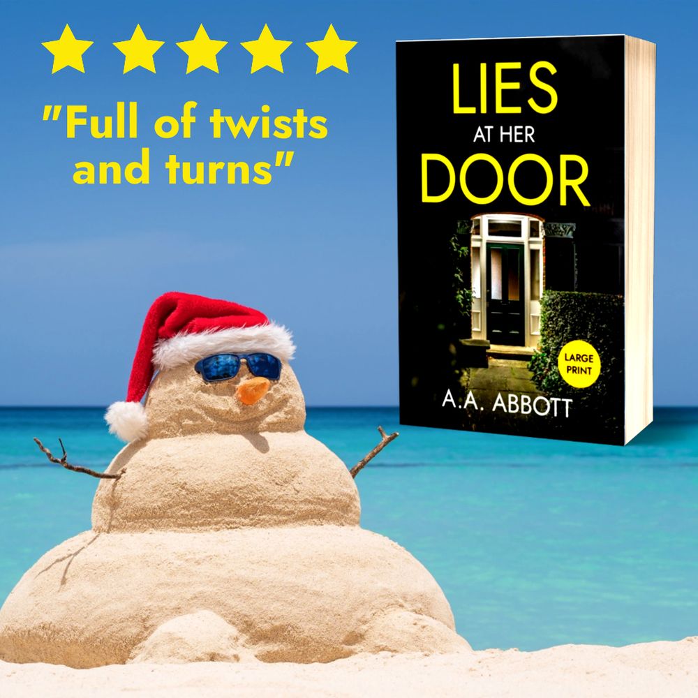 Thriller LIES AT HER DOOR on a beach with a sand snowman