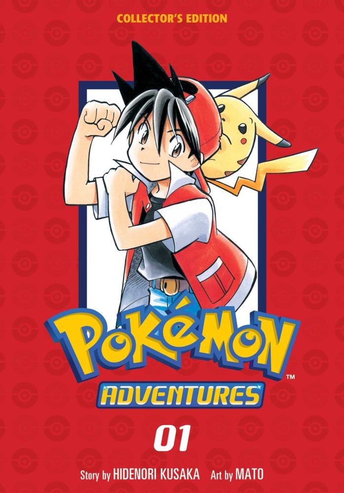 Pokemon adventures Manga 01

Story by Hidenori Kusaka art by Mato

Red book cover with character Red and his Pikachu holding onto his hat.