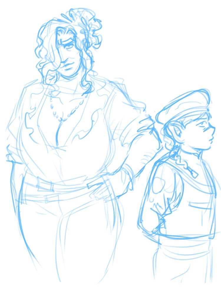 francis (or named maria in this AU) posing sassily, dressed like an auntie

mika is dressed in the baluvian scout uniform looking away from maria