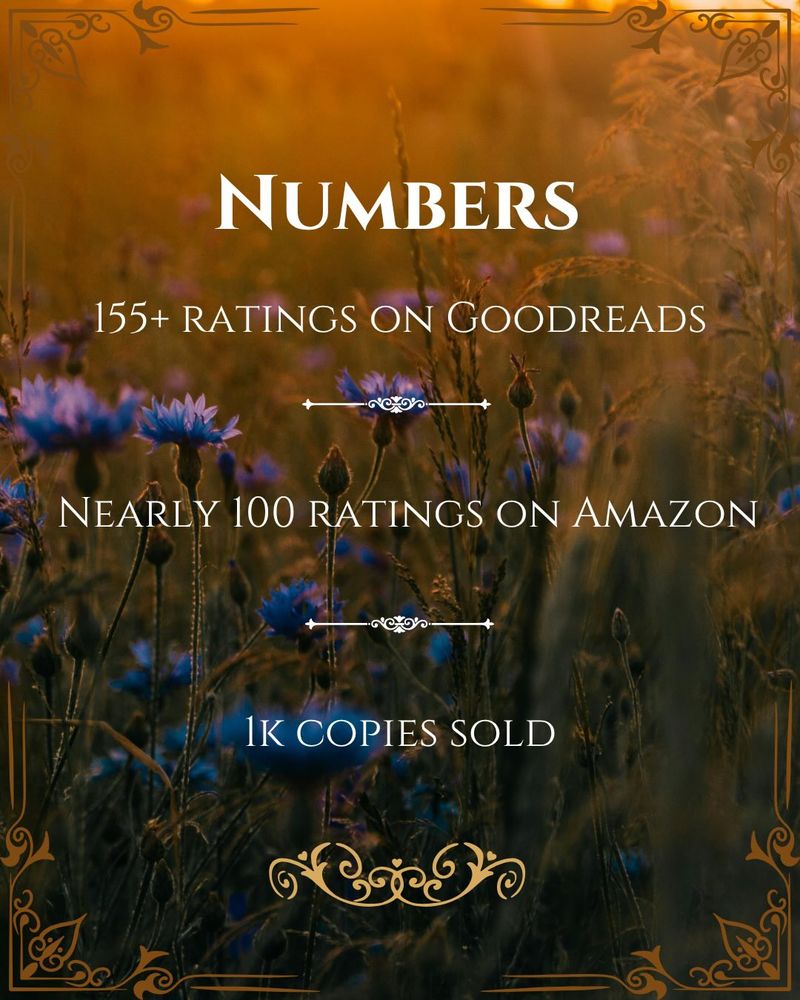 Numbers
155+ ratings on Goodreads
nearly 100 ratings on Amazon
over 1k copies sold