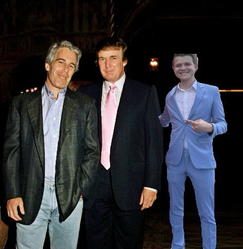 Councilor Nick Roberts poorly photoshopped via Microsoft paint into a picture of epstein and trump.