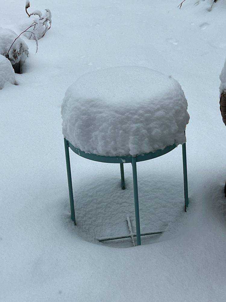 Table as snow gauge; approximately a foot.