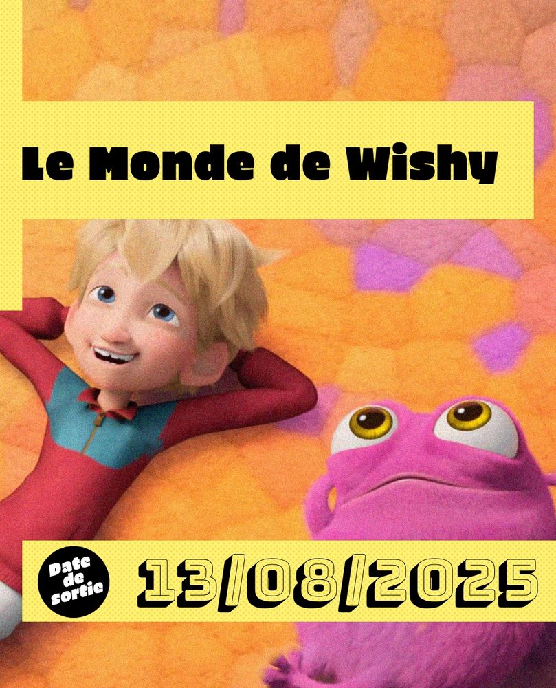 Le Monde de Wishy : extrait du film représentant un jeune garçon blond allongé à côté d'une créature rose à gros yeux. Les deux sourient en regardant le ciel.
Sortie le 13 août 2025