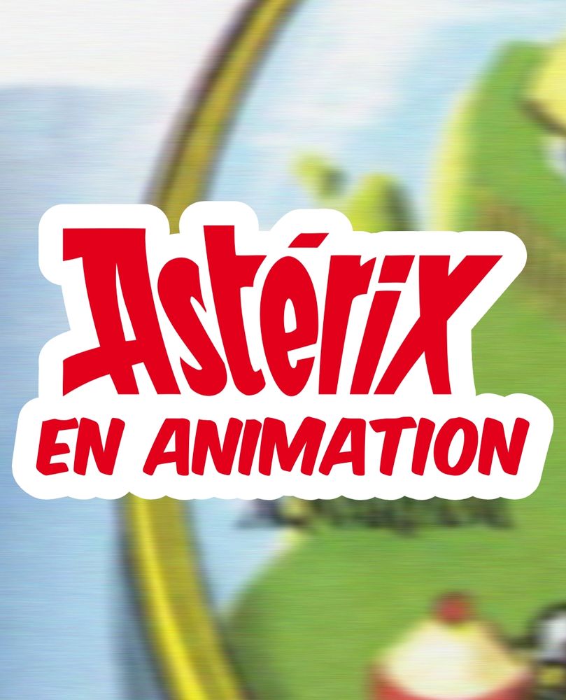 "Astérix en animation" écrit en rouge, en fond se trouve la carte de la Gaulle, floue, dans les BD Astérix 