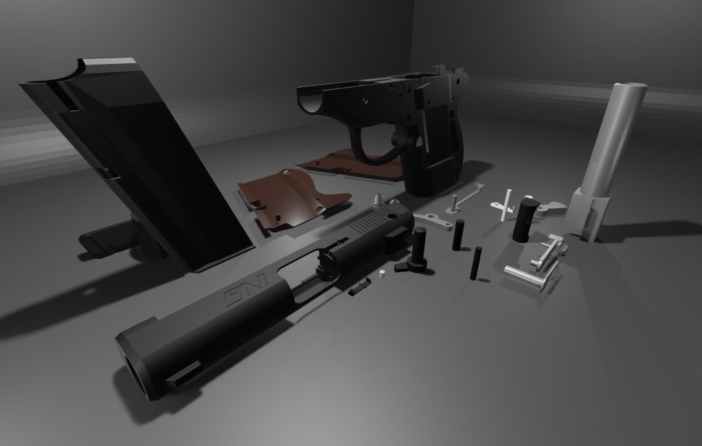 All of the parts laid out and assorted somewhat neatly.
If I remember right, the slide had the highest polygon count due to all of the different faces that interacted with other parts.