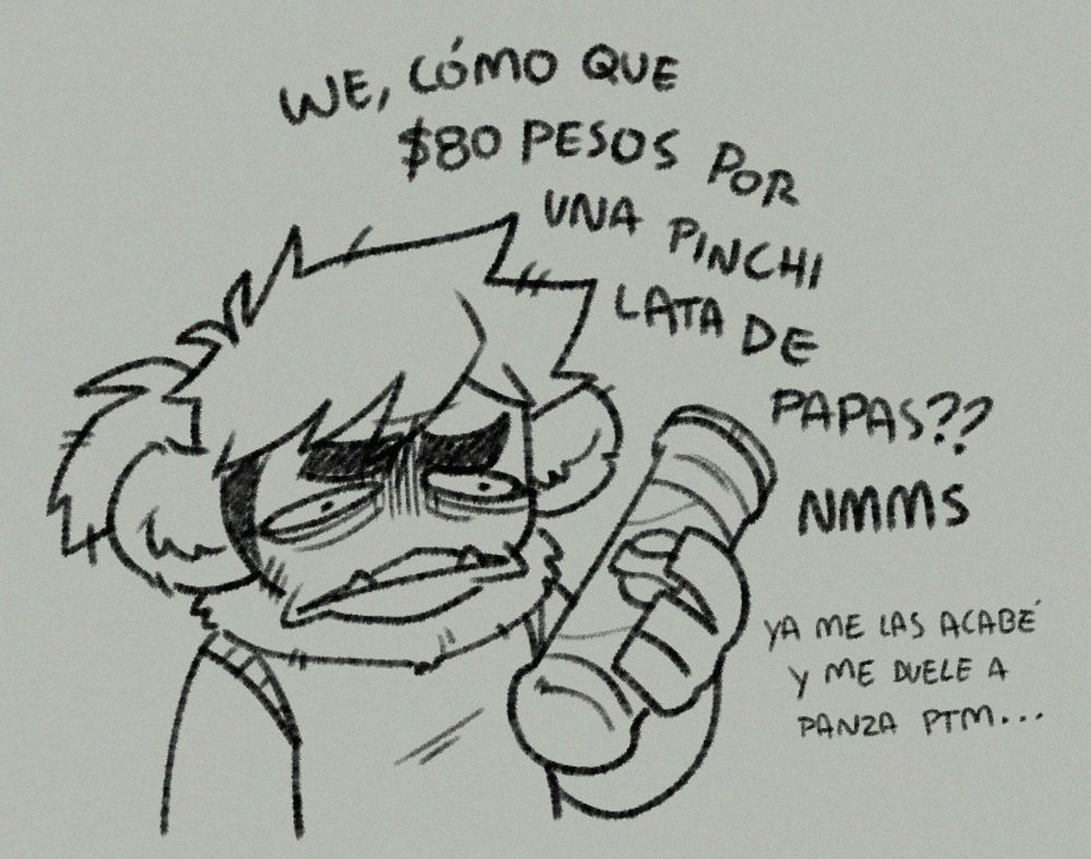 "bro, what do you mean $80 pesos for a fuckin can of chips?? I just ate all of them and now my tummy hurts ffs"